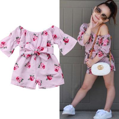 China 2020 new anti-static girls rose print jumpsuit baby clothes for girls bow romper clothes girls rising clothes for sale