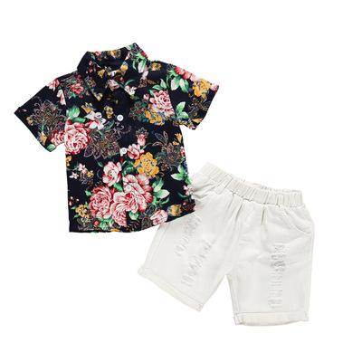 China 2020 summer new flower shirt smart casual children's white hole shorts boy children's suit baby boy clothing sets for sale