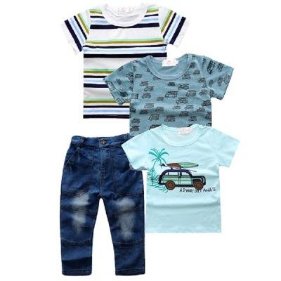 China 2020 New Children's Denim Suit Boys Stroller T Jeans Four-piece Single Suit Boys Clothes Anti-static for sale