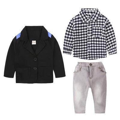 China New anti-static children's clothing boy's suit jacket shirt three-piece suit + jeans children's suit boy's three-piece suit for sale