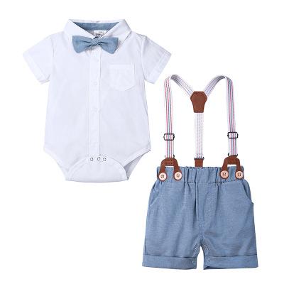 China ENGLAND STYLE short sleeve white gentleman suit boy short sleeve baby boy bib short sleeve baby rising baby clothes shirt dress halter bib suit baby clothes for sale