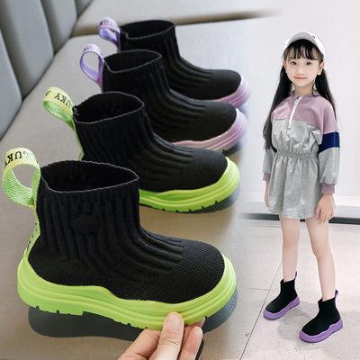 China New children's stretch shoes 2021 deodorization girls socks knit breathable baby shoes short boys boots fashion all-match boots for sale