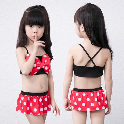 China 2020 Breathable Hooded Swimwear Children Girls Two Piece Swimwear New Bow Tie Slit Bikini Girl Swimwear for sale