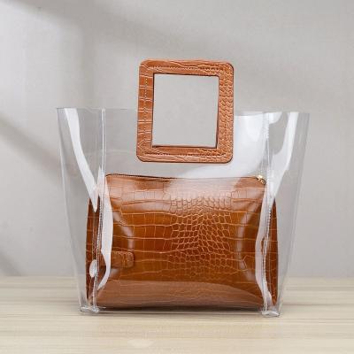 China 100% Eco-friendly Ferazega Fashion Women's 2 PCS Bag Totes Ladies Clear Transparent Alligator Mini Handbag for sale