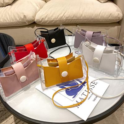 China 100% 2021 eco-friendly simple casual leather handbags women new transparent bags adjust clear shoulder cross - body bags for sale