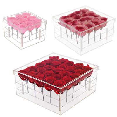 China Real natural flower plants. 2020 New Idea Luxurious Rose Gift Forever Preserved Roses Decorative Flowers In Acrylic Box for sale