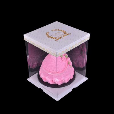 China Custom Wholesale Luxury Large Clear Transparent Recyclable Plastic Wedding Cake Box Birthday Packaging For Pop Packets for sale