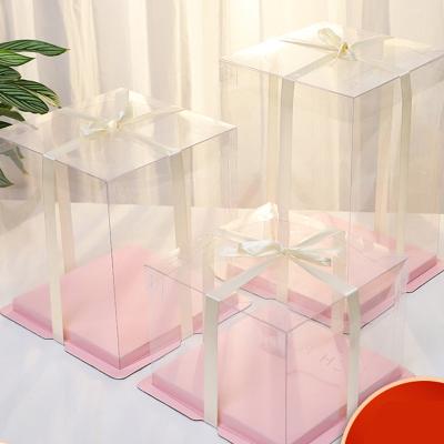 China Recyclable Custom High Quality Transparent Cake Box Cake Packaging With Handle Colored Paper Cake Box for sale