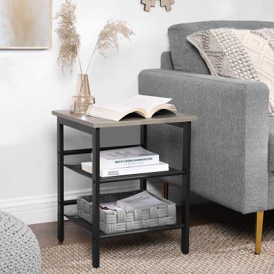 China Extendable End Table Nightstand Console Tables with 2 Mesh Shelves Industrial Side Table Adjustable Living Room Metal Stable Frame for sale