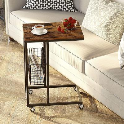 China (Other) Small Spaces Adjustable Coffee Table With Storage Basket Sofa Table C Shaped End Table With Rolling Wheels for sale