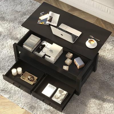 China (Other) Hot Selling Adjustable Lift Up Living Room Furniture Walnut Wood Coffee Table Modern Storage Tea Table for sale