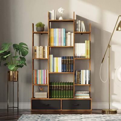 China Convertible Bookshelf with 2Drawers Rustic Wood Free Standing Book Shelves Industrial Shelf for sale