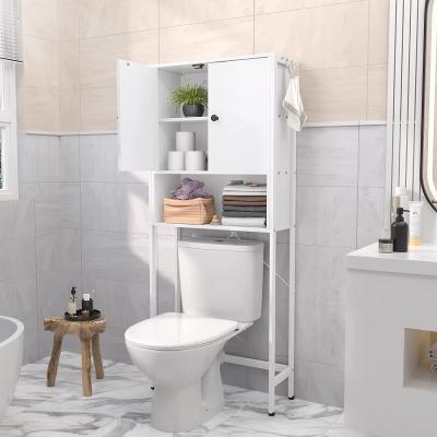 China Modern Shelf Over Toilet Bathroom Cabinet Rack Organizer Space Saver Freestanding Toilet Racks With 2 Hooks for sale