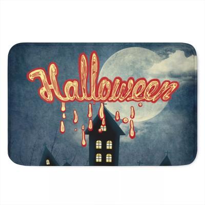 China Washable Custom Door Mat Cute Funny Cartoon Pumpkin Ghost Print Anti Slip Door Mat Halloween Decoration 2021 for sale