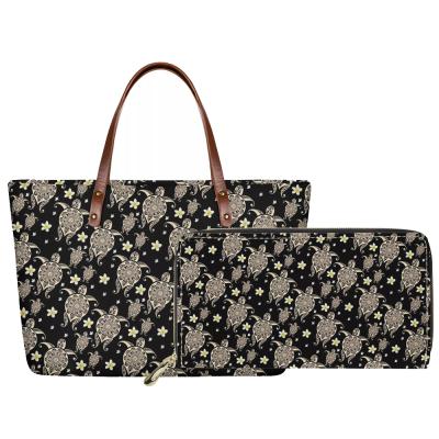 China 2021 High Quality Tote Large Bags New Fshion Sweet Polynesian Flower Tribal Design Printed Handbags And Purses Set for sale