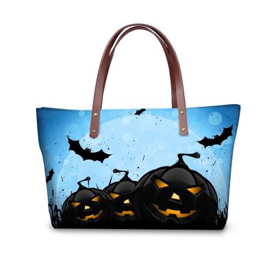 China Wholesale Purses Large Capacity Purses Women Handbag Halloween Pumpkin Bat Pattern Durable Custom Print Handbag for sale