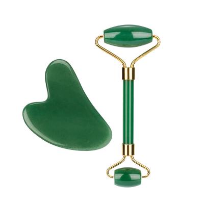 China Custom Logo Anti-Puffiness Jade Facial Massage Roller Gua Sha Green For Face for sale