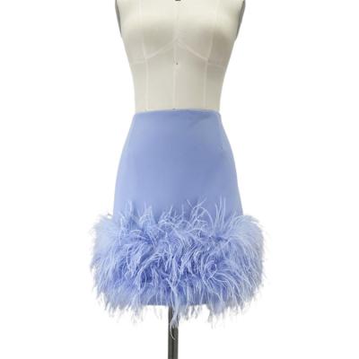 China 2023 Women Fashion Summer Anti-Static Blue With Feather Waist High Pleated Skirt Candy Colors Feminine Mini For Girls Dance Skirts for sale