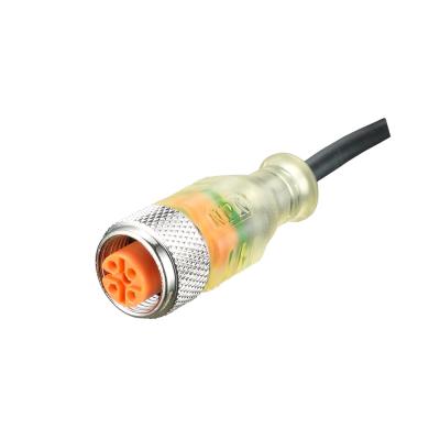 China IP67 Automotive Power Connector 4 Pin Female Shielded Molded M12 Connector With Led Light For Sensor for sale