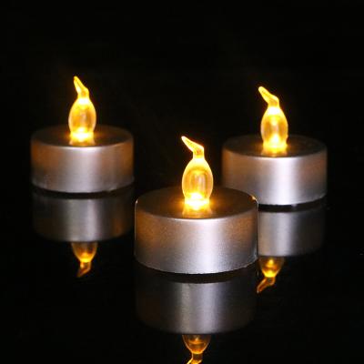 China CDL1059F Shell Yellow Flickering Tea Lights LED Flameless Silver Flameless Candle Light for Party Decoration for sale