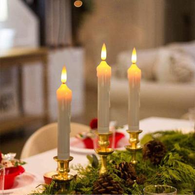 China RDL5112-6 Long Pole White Battery Operated LED Candle Wedge Yellow Flickering Candle Light For Party Decoration for sale