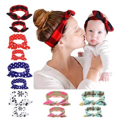 China Cute Lattice/Dots Printing Rabbit Ears Headband Elastic Parenting Headband for sale