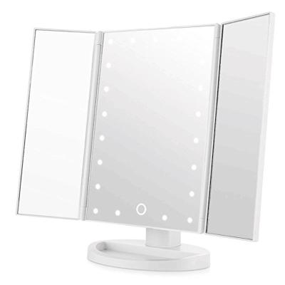 China Convenient Wholesale Power Supply 3X/2X Touch Sensor Makeup Rechargeable Double Vanity Mirror With 21 LED Lights for sale