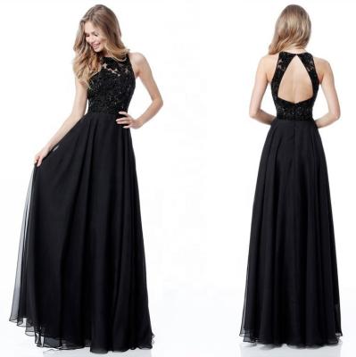 China Anti-wrinkle cheap fashion fancy backless women maxi lace up sleeveless tulle pleated black evening prom dress for sale