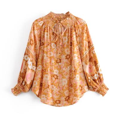 China Anti-Static Rayon Setting Print Tops Lace Mid Length Shirt for sale