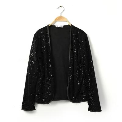 China New Breathable Design Spring Autumn Wear Full Sleeve Fancy Black Knitted Women Shimmer Sequin Cardigan Blouse De Mujer for sale