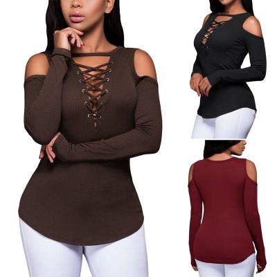 China Breathable Off Shoulder Long Sleeved Bottom Sexy Women Fit T Shirts Blouses Tops for sale