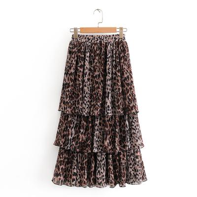 China New plus size leopard cake pleated elastic waist skirt for sale