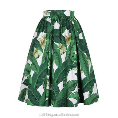 China Maternity Green Leaves Print Classic High Waist Swing Skirt for sale