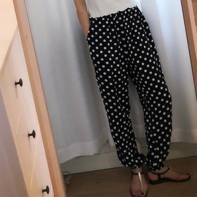 China QUICK DRY Accept Print Custom Rayon Polka Dot Elastic Waist Women's Loose Pants Full Length Casual Pants for sale