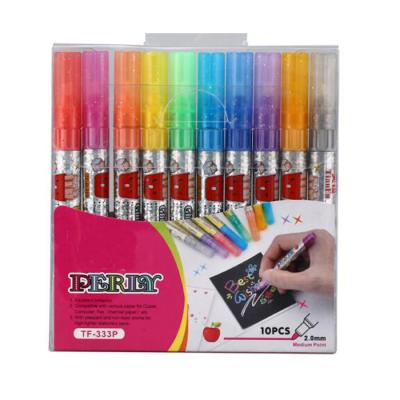 China FUNWOOD GQC School and Office Use Shimmer Metallic Super Scribble Outline Markers, Two Line Pen KX010 for sale