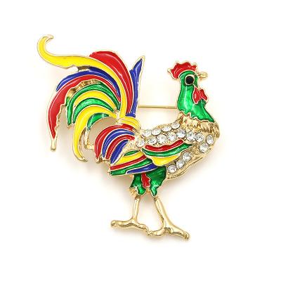 China Wholesale Cute Alloy Rhinestone Rooster Pin Animal Cock Brooches Women Costume Clothing Accessories for sale