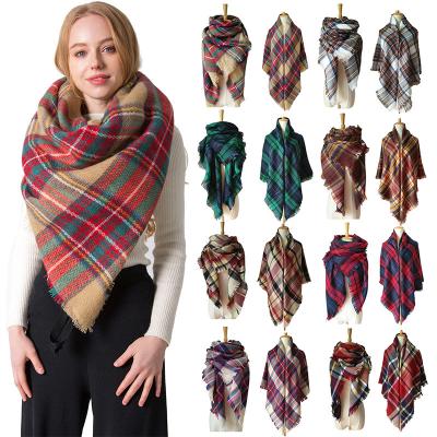 China Preservation of warm autumn and winter wholesale cashmere with colorful plaid square shawl for women and men for sale