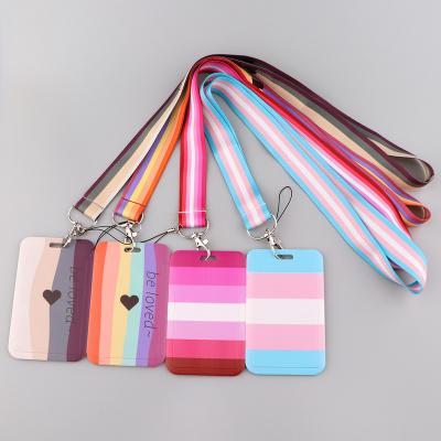 China Custom Souvenir/Gift Rainbow Stripe Lanyard with ID Card Badge Holder for Carnival or Teachers Office Lectures Event for sale