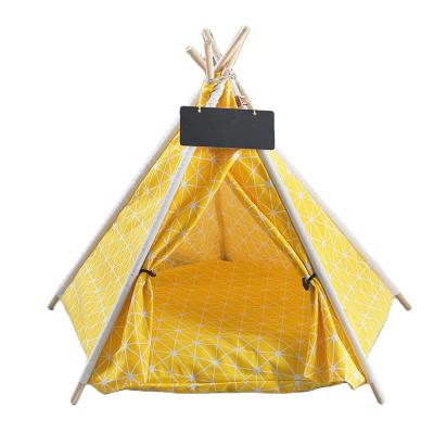 China Travel Pet Teepee Tent with Kennel 100% Cotton Canvas Pet Tent with Easy Setup Pet Bed Tent for sale