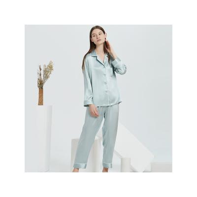 China QUICK DRY custom made 100% pure silk satin sleep wear pajamas set women silk pajamas with long sleeves and long pants for sale