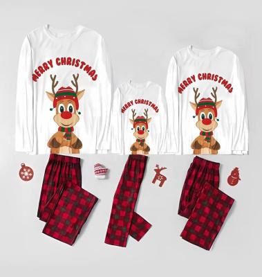 China Wholesale Home Wearing Christmas Thermal Printed Parent-child Long Sleeve Round Neck Two Piece Pajamas Set Cotton for sale