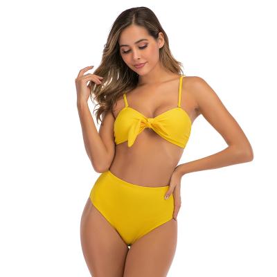 China 2022 New High Quality Breathable Two-Piece Sexy Bikini Women's Beach Wear Push Up Rib Swimwear Solid Color High Waist Lace-Up Bikinis for sale