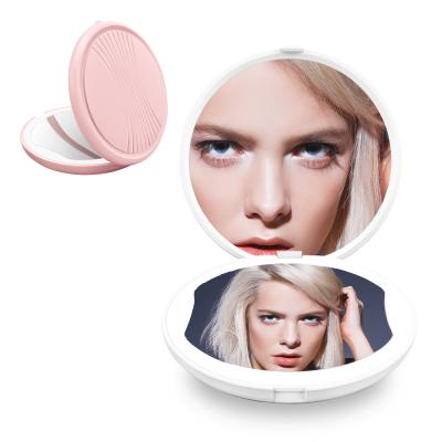 China Double Sided Rechargeable Mini Travel Magnifying Portable Beauty Lighted Small Cosmetic Purse Led Makeup Pocket Mirror for sale