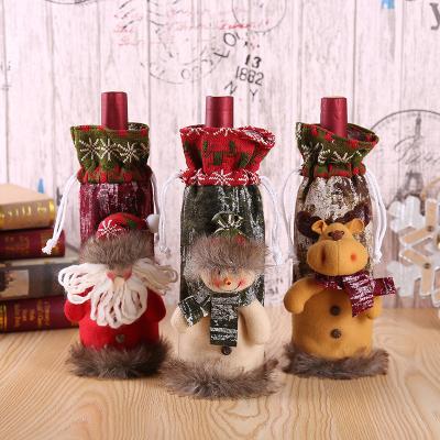 China Santa Claus Wine Bottle Cover Christmas Decorations Wholesale Festival Decoration Selection for Home Red Wine Bottle Cover Christmas for sale