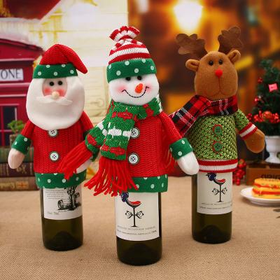 China Festival decoration selection hot sale Christmas table decoration props knitted cloth doll wine cover Christmas snowman elk red wine bottle cover for sale