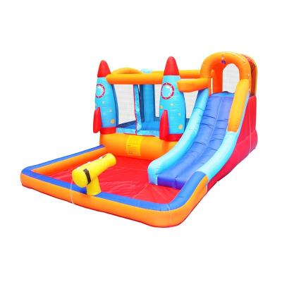 China 420D And 840D Oxford Fabric Residential Inflatable Rocket Water Slide Non Phthalates And Swimming Pool for sale