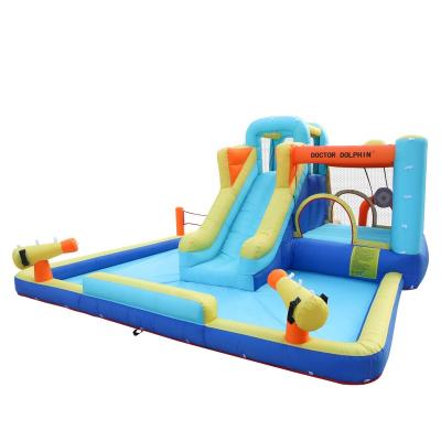 China Nylon Design Best Selling Nylon Design Doctor Dolphin Kids Single Bouncer Bouncy Castle with Water Gun and Rising Slide for sale