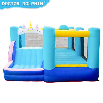 China Small Kids Nylon Unicorn Inflatable Slide Bouncy Castles Cute Doctor Dolphin Cheap Indoor for sale