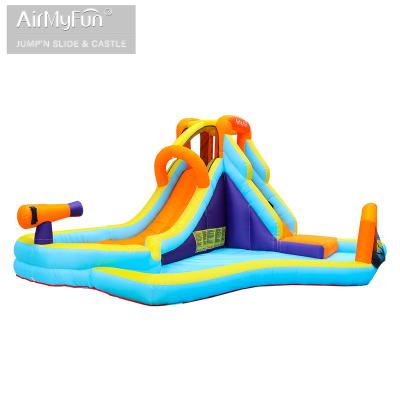 China AirMyFun 420D+840D PVC Fabric Kids Inflatable Jump Bouncy Castle House With Double Slide Can Play Inflatable Water Bouncer Unisex for sale