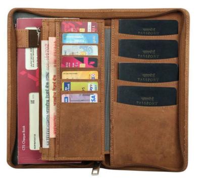 China Mens Stylish Leather Wallet , Zipper Closure Travel Document Wallet for sale